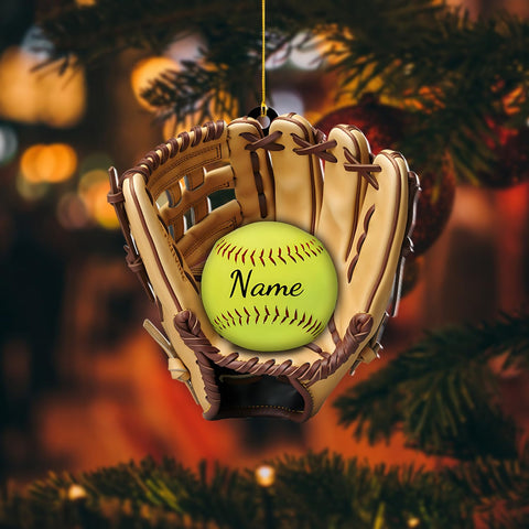 Personalized Softball Ornament Custom Name & Number Ornaments 2024 for Girl Coach Softball, Softball Gloves Ornament Custom, Softbal Ornament, Softball Ornament Softball Lover (Style 4)