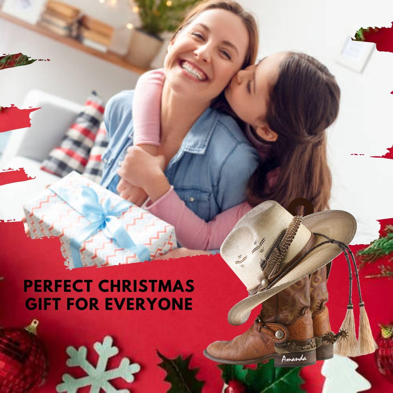 Podagree Personalized Cowboy Boots and Hat Christmas Ornament for Cowboy, Cowboy Cowgirl Horseback Riding Ornament, Horse Racing Ornament (CB9)