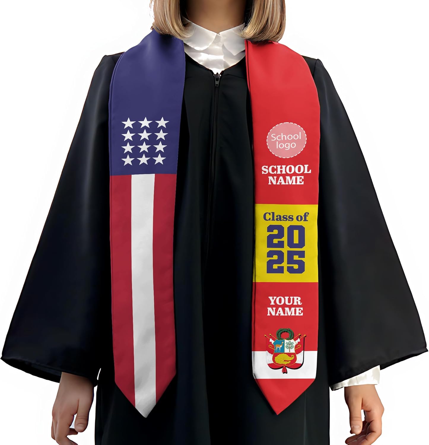 Pretyprints Peruvians Graduation Sash, Peru Graduation Stole Custom Personalized Peruvians American Flag Graduation Sash 2025