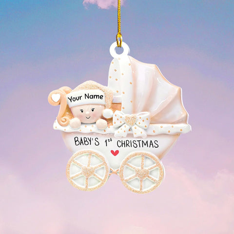 MAPrints Personalized Baby\u2019s First Christmas Keepsake Acrylic 2D Shape Flat Ornament, Custom New Baby Gift, Babys 1st Christmas Ornament 2023 Boy Or Girl Newborn, for New Mom Dad (Style 2)