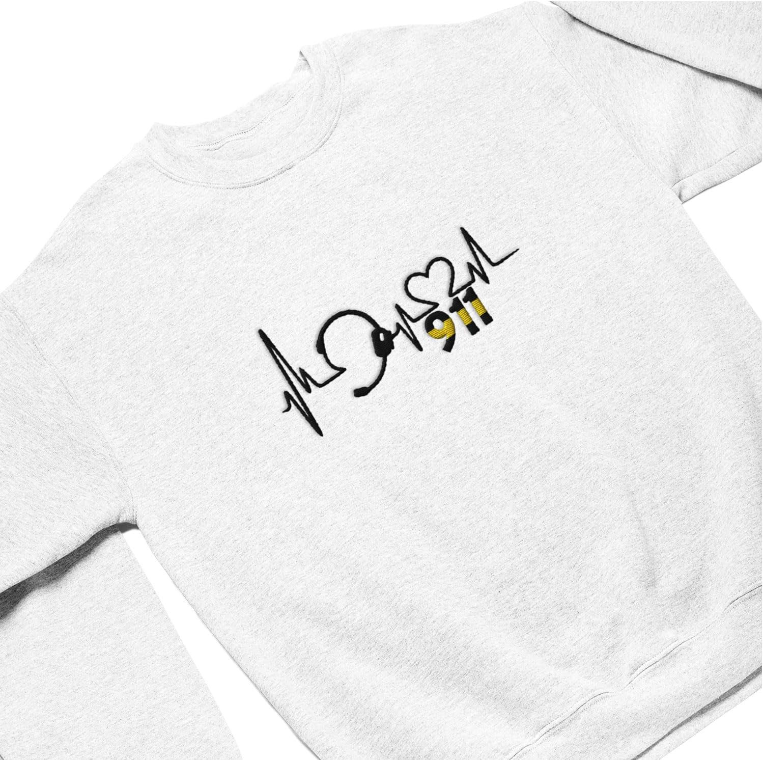 Leeprints Personalized Embroidered Dispatcher 911 Sweatshirt, Pulse Dispatch Embroider Hoodie, Thin Gold Line 911