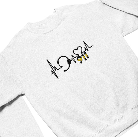 Leeprints Personalized Embroidered Dispatcher 911 Sweatshirt, Pulse Dispatch Embroider Hoodie, Thin Gold Line 911