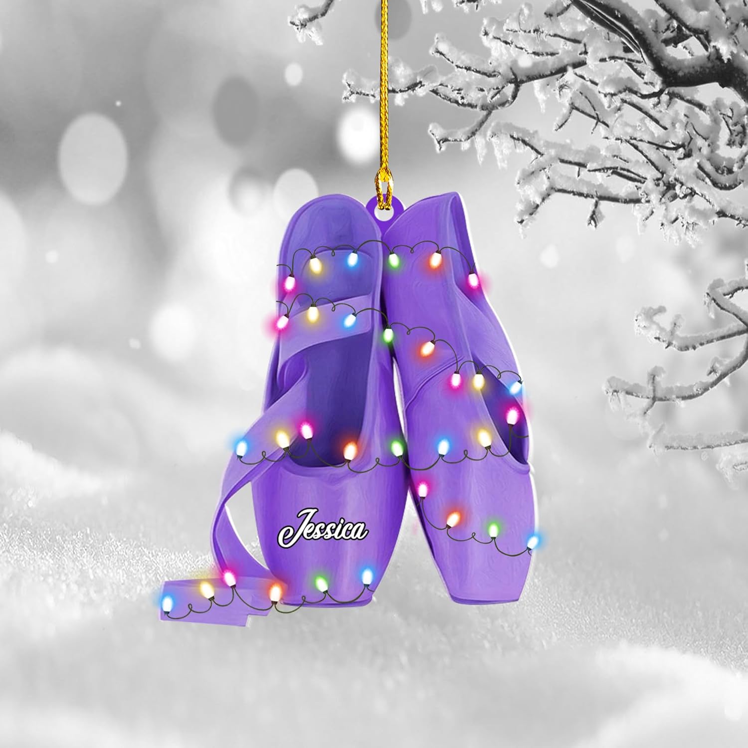 Ballet Dancer Ornament, Personalized Ballet Dancer Pointe Shoes with Christmas Light Shape Flat Ornament, Gifts for Ballet Lovers, Her, Friend, Ballet Christmas Ornament (Multi 7)