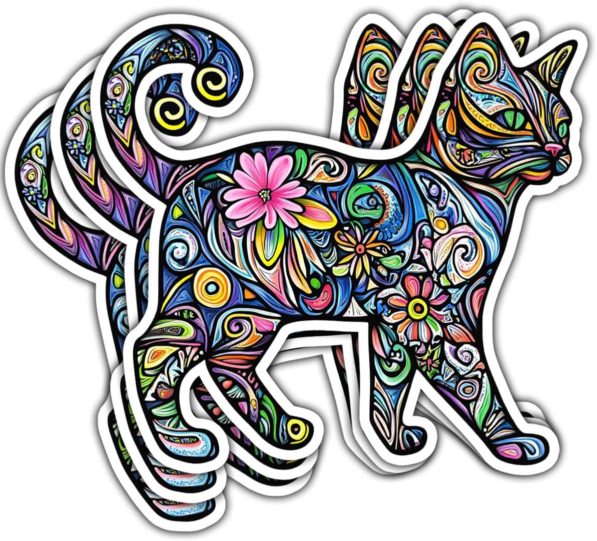 (3Pcs) Cat Funky Colors Glow Vinyl Bumper Decal Sticker, Cats Bumper Stickers, Color Cute Cats Decal - Stickers for Laptop Water Bottle Phone Car Window Helmet 3" (DR Cat 3)