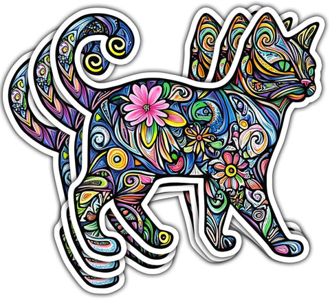 (3Pcs) Cat Funky Colors Glow Vinyl Bumper Decal Sticker, Cats Bumper Stickers, Color Cute Cats Decal - Stickers for Laptop Water Bottle Phone Car Window Helmet 3" (DR Cat 3)