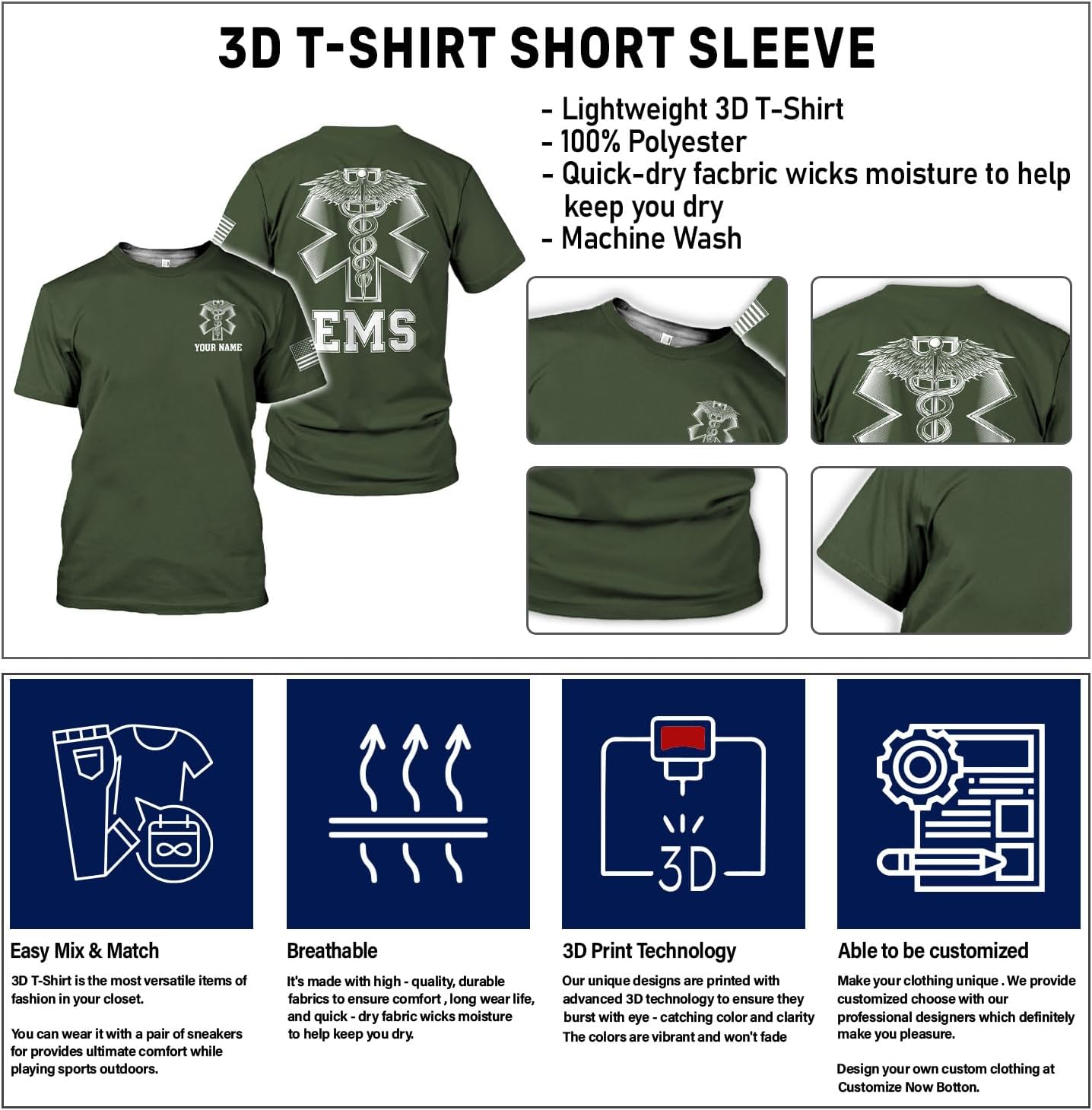 Mostefy Personalized EMT Shirt, EMS Shirt, Customized EMS Shirts,EMT Paramedic Uniform Emergency Medical Technician Shirts