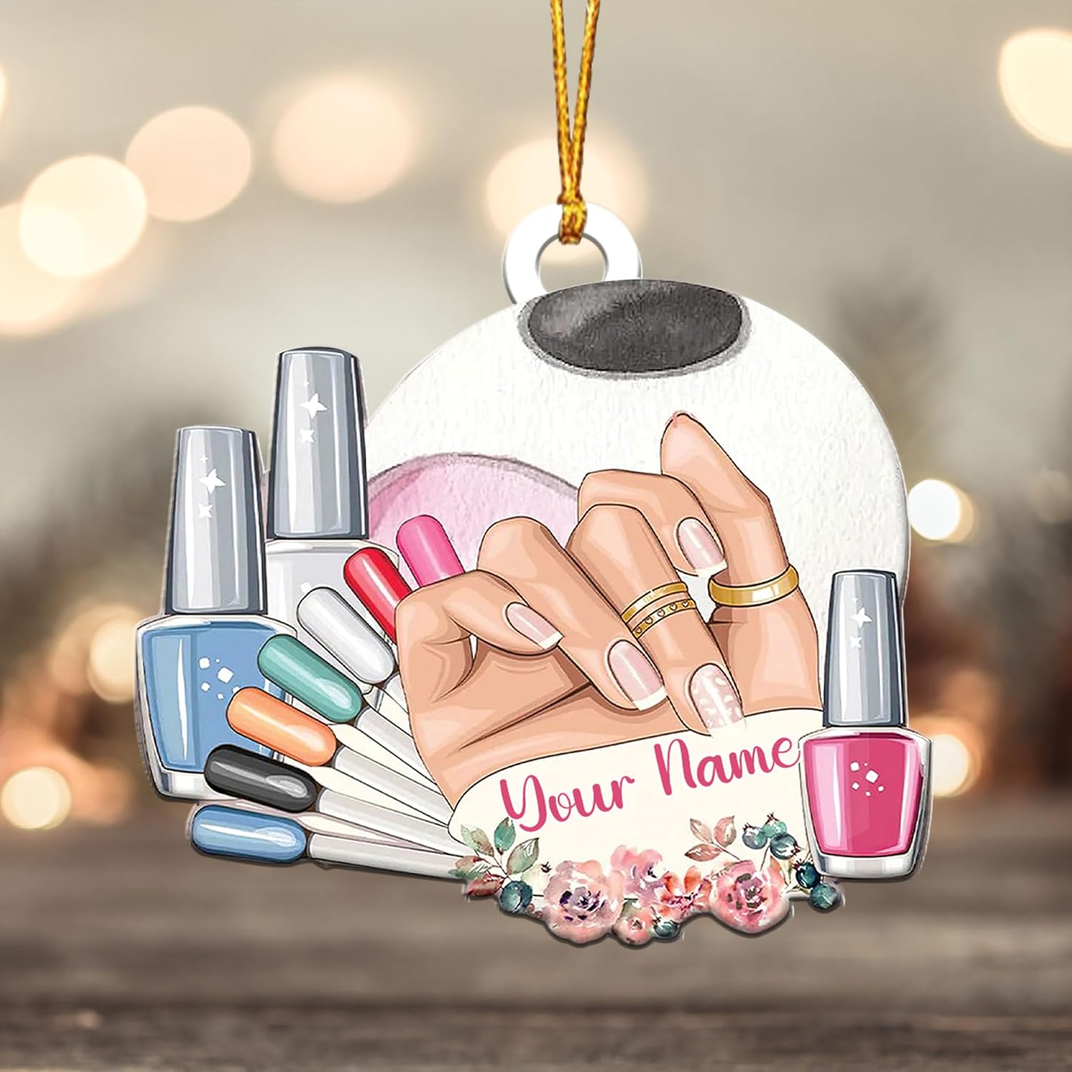 AOVL Personalized Nail Ornament,Nail Technician Ornament, Nail Technician Ornaments, Makeup Ornaments Makeup Christmas Ornament, Nail tech Gifts, Nail Technician Gifts (Nail 7)