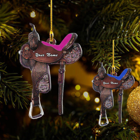 Tinoshop Custom Horse Saddle Christmas Ornament, Personalized Flat Ornament for Cowboy Cowgirl, Horseback Riding Ornament, Horse Racing Ornament, Cowboy Christmas Ornaments (ON45)