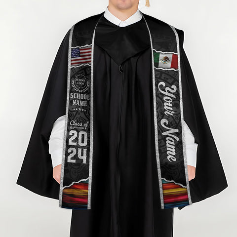 Custom Mexican Graduation Sash, Mexico Graduation Stole Customize Photo, Mexican American Flag Graduation Sash 2025