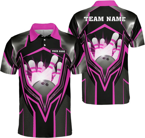 Ligthuy Personalized Name Bowling Polo Shirts 3D for Men and Women, Bowling Shirt, Bowling Shirts for Men Team Bowling Shirt