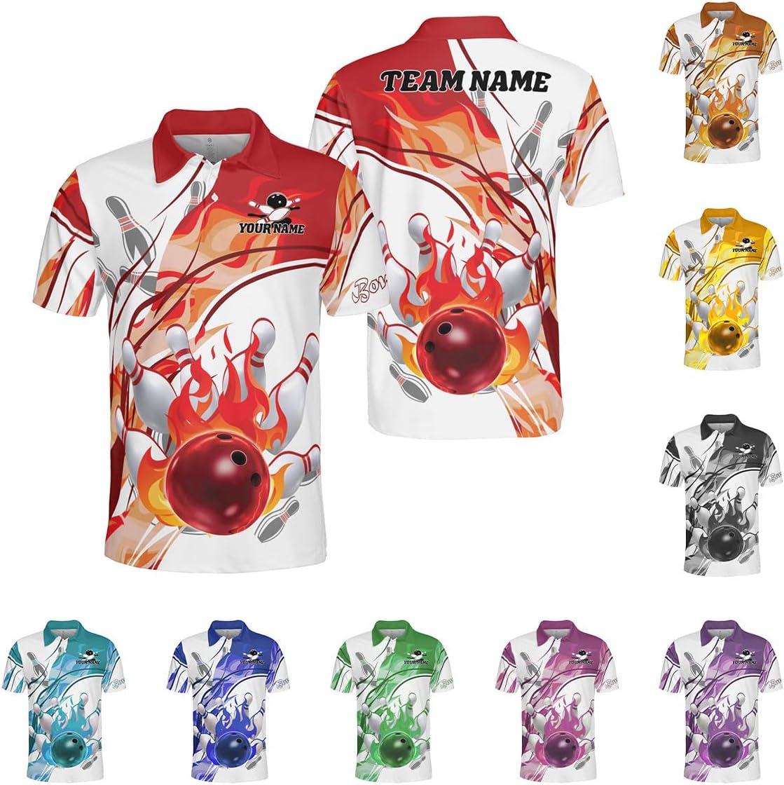 Ligthuy Personalized Name Bowling Polo Shirts 3D for Men and Women, Bowling Shirt, Bowling Shirts for Men Team Bowling Shirt
