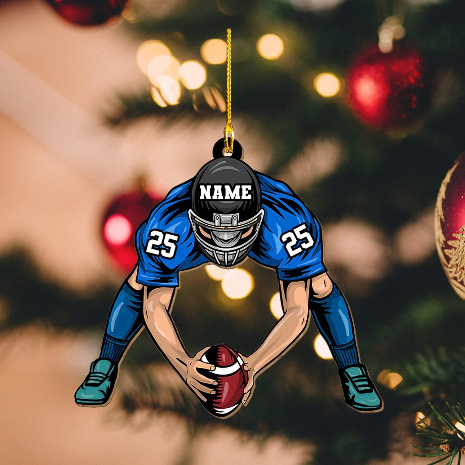 Personalized Name Football Ornaments 2024, Customized Football Christmas Ornaments Wood, Acrylic Ornament Christmas Tree Hanging Ornament Pine Tree Decorations for Kid Couple Friends Family