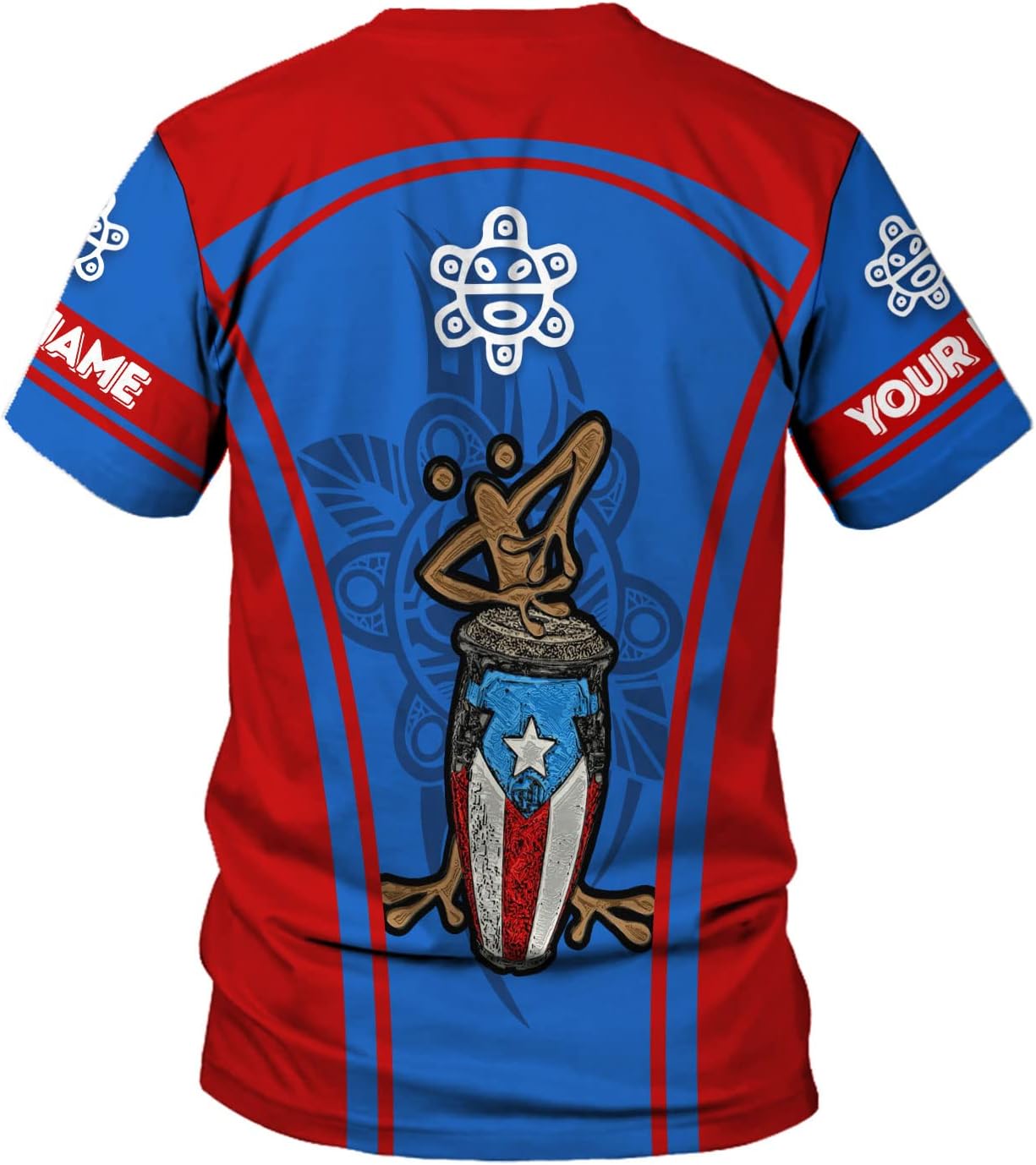 AOVL Personalized Puerto Rico Flag 3D Shirt - Unisex Adults - Red - Short Sleeve - Crew Neck - Modern - Polyester Blend - Fade Resistant - Size L