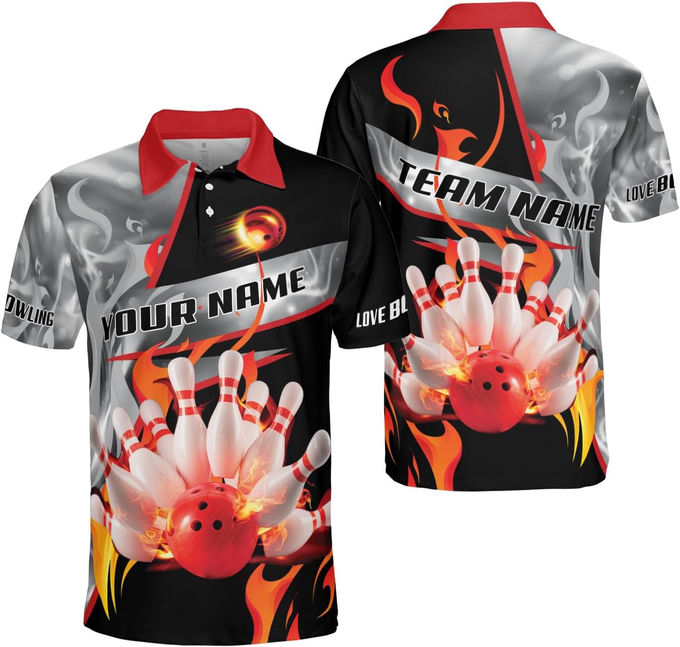 Ligthuy Personalized Name Bowling Polo Shirts 3D for Men and Women, Bowling Shirt, Bowling Shirts for Men Team Bowling Shirt