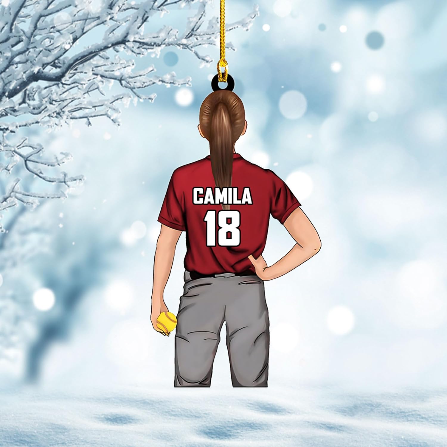 Artparel Personalized Softball Ornament Christmas Tree Decoration Custom Softball Christmas Ornament 2D Shape Flat Softball Lover Gifts Beginner Softball Players Ornament Gift (Softball 6)