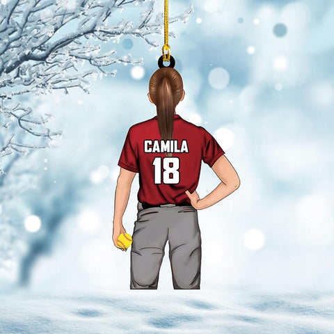 Artparel Personalized Softball Ornament Christmas Tree Decoration Custom Softball Christmas Ornament 2D Shape Flat Softball Lover Gifts Beginner Softball Players Ornament Gift (Softball 6)