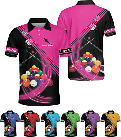 Custom Billiard Polo Shirts for Men Women Personalized Name Team 8 Ball Shirt Billiards Apparel Pool 3D Tshirts Gifts Player