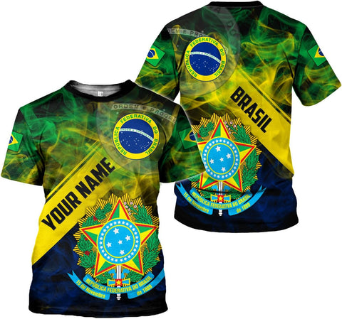 Mostprints Personalized Name Brazil Shirt 3D, Brasil Shirt Flag Custom Name Brazilian Shirt for Men and Women Unisex S-5XL