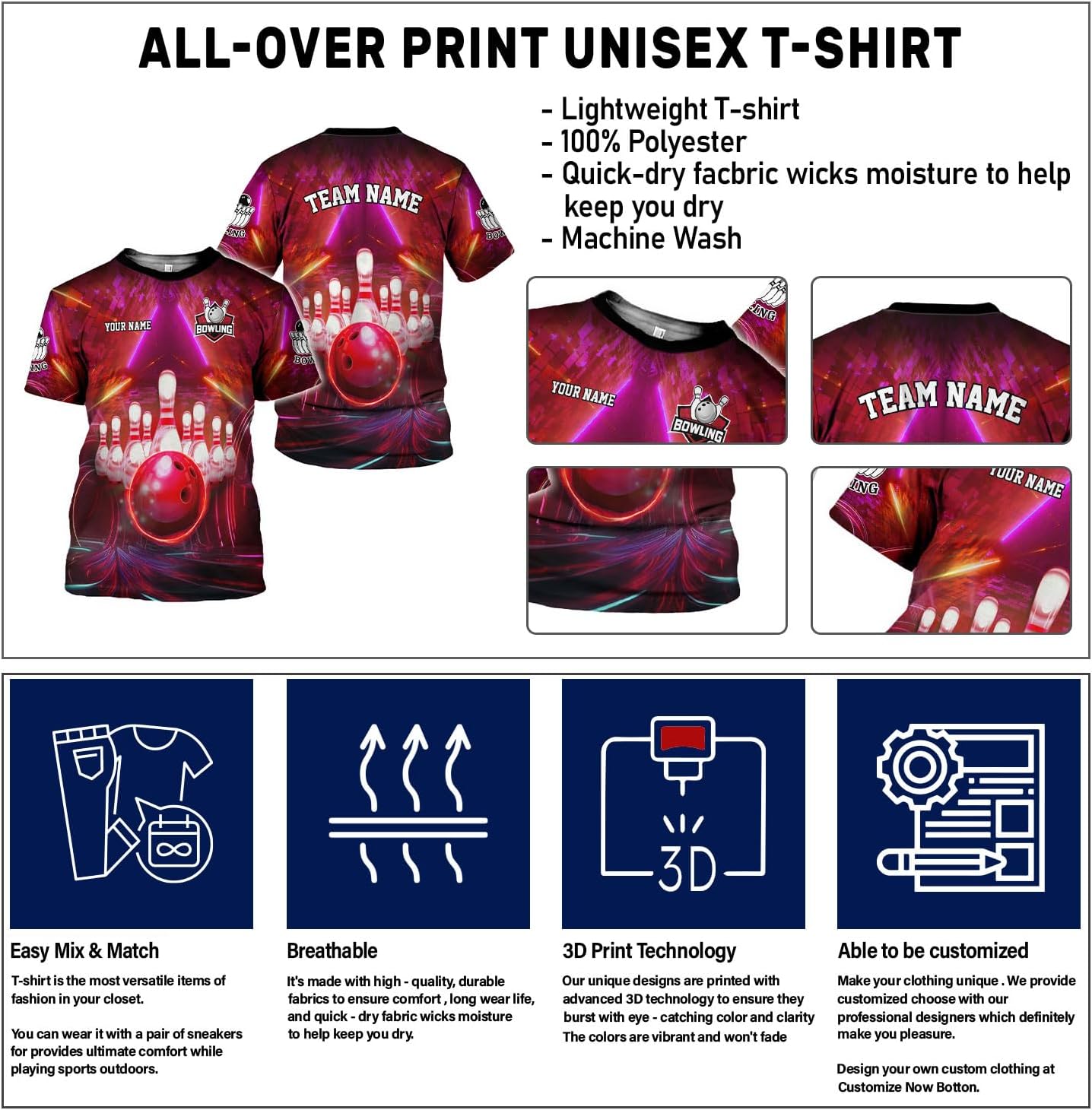 Rivelus Personalized Name Bowling Shirts for Men and Women 3D, Bowling Shirts for Team Bowling, Bowling Shirts Gift 4