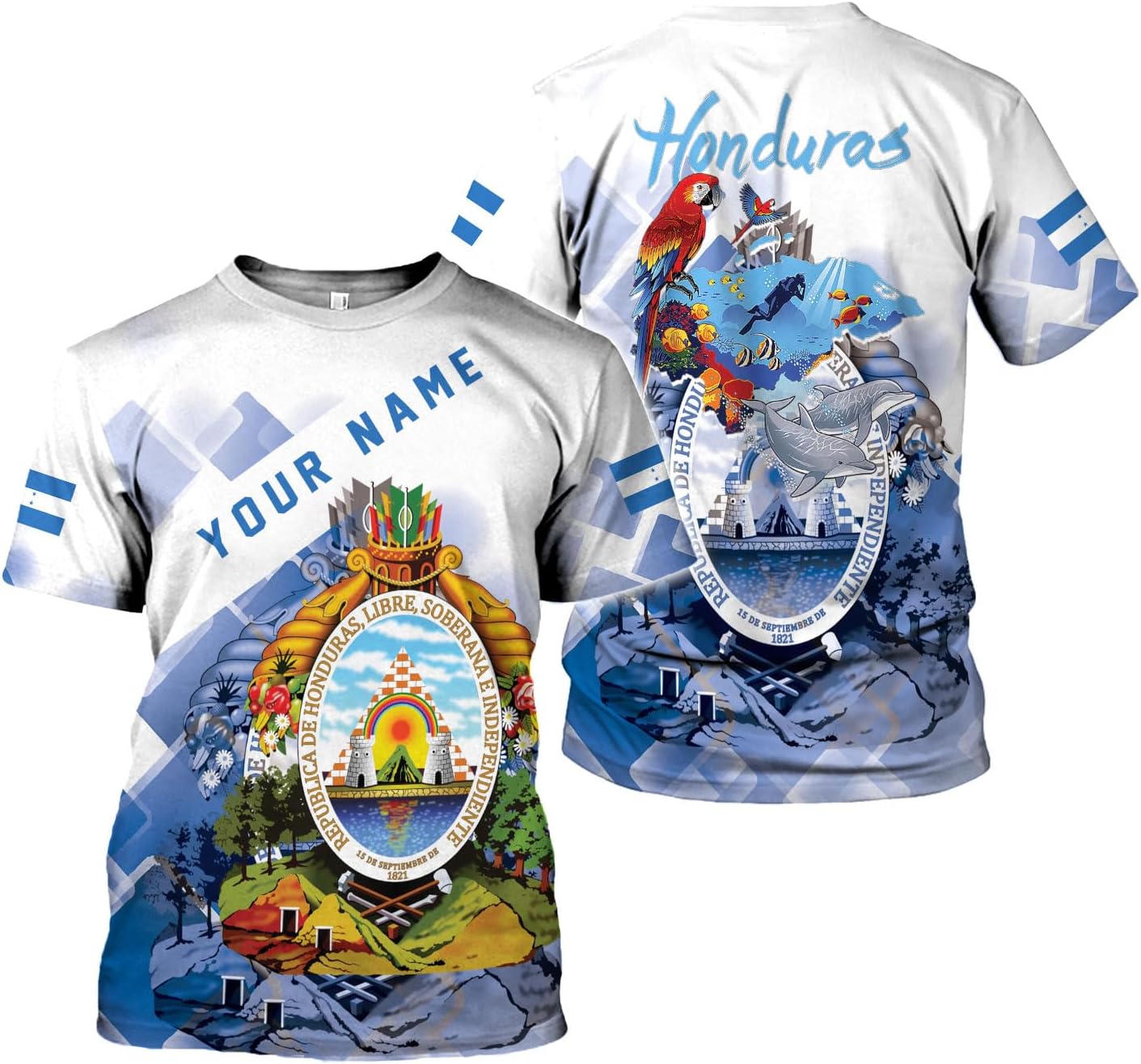Mostprints Personalized Honduras Shirt 3D Camisa Honduras Hombres Honduras Shirts Men Women, Honduras Tshirt Honduras t Shirt (Multi 6)