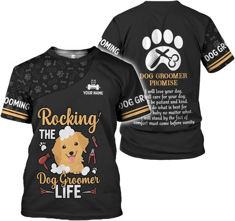 Mostprints Personalized Name Dog Groomer Shirt 3D, Funny Dog Groomer Apparel Shirts, Dog Groomer Gifts for Men and Women