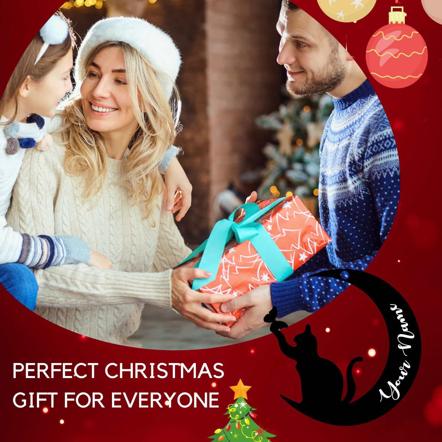 MAPrints Personalized Cat Ornaments for Christmas Tree, Custom Cat Christmas Wood Ornament 2024, Gifts for Christmas Cat Lovers Cat Memorial Ornament, Cat Hanging Ornament Cat On The Moon (CAT 8)