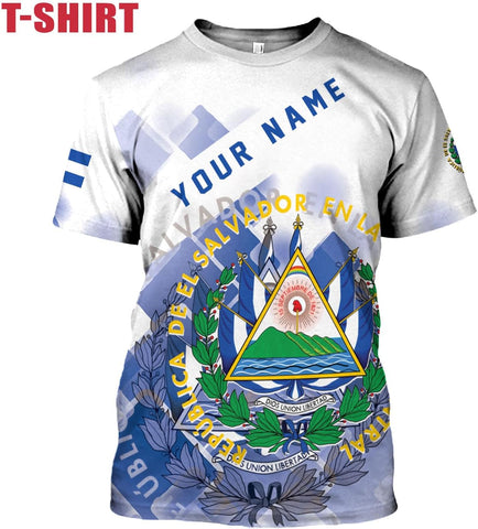 Ligthuy Personalized Name El Salvador Shirt 3D, El Salvador Flag Shirt for Men Women, Unisex T-Shirts S-5XL