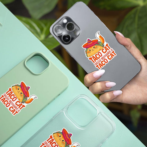 (3Pcs) Taco Cat Spelled Backwards is Taco Cat Sticker, Taco Bumper Sticker Tacos Decal, Mental Health Awareness Sticker, Cat Therapy Sticker - Stickers for Laptop Water Bottle Phone Car Window Helmet