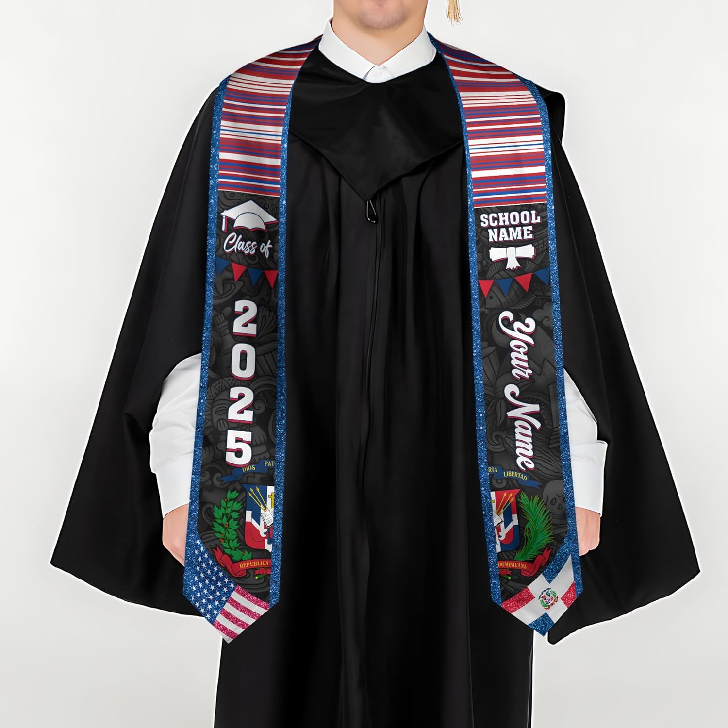 Pretyprints Custom Dominican Sash Graduation, Dominicans Flag Graduation Sash 2025, Dominican Republic Graduation Stole