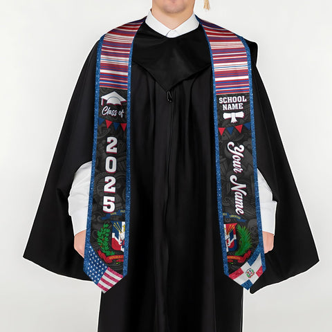 Pretyprints Custom Dominican Sash Graduation, Dominicans Flag Graduation Sash 2025, Dominican Republic Graduation Stole