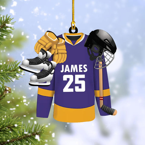 HomeDesign Personalized Hockey Christmas Ornament, Hockey Skates Helmet and Stick, Hockey Player Ornament, Hockey Ornaments, Gift for Hockey Lovers Hockey Ornament Christmas Decor (H7)