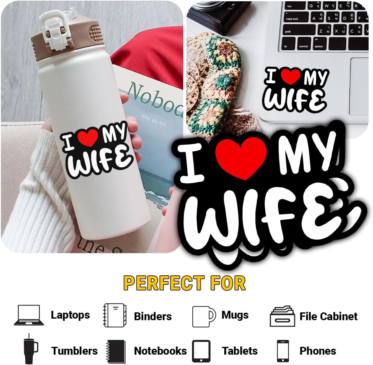 (3Pcs) I Love My Wife Sticker, I Heart My Wife Decal, Sticker Connection Funny Hot Wives Heart Vinyl Decals for Cars Trucks Vans Bumper Windows Waterbottles Laptops 3"x3"