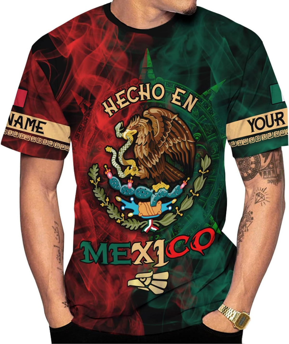 RoyalBro Personalized Mexico Shirt, Camisas de Mexico Customized Mexican Shirts Mexican Flag Mexico 3D Shirt for Men Women