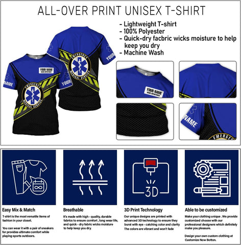 Custom EMS EMT Shirts Men Women, Personalized Paramedic Uniform Emergency Medical Technician Apparel, EMS Week Gifts