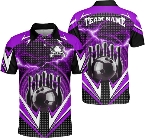 Ligthuy Personalized Name Bowling Polo Shirts 3D for Men and Women, Bowling Shirt, Bowling Shirts for Men Team Bowling Shirt
