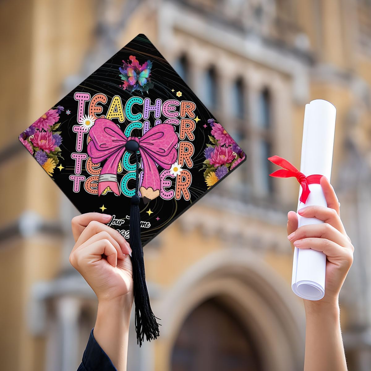Pretyprints Personalized Teacher Graduation Cap Topper Teacher Gift Class Of 2025 Graduation Cap Decoration Topper