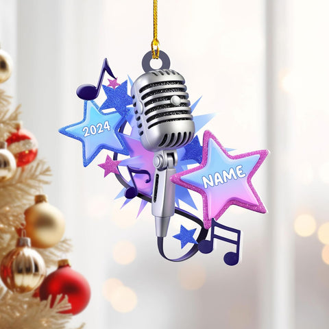 Personalized Microphone Ornament 2024 Singing Christmas Ornament Microphone Christmas Ornament Singing Ornament Concert Christmas Ornament Music Symbol Ornament (Acrylic, Style 5)