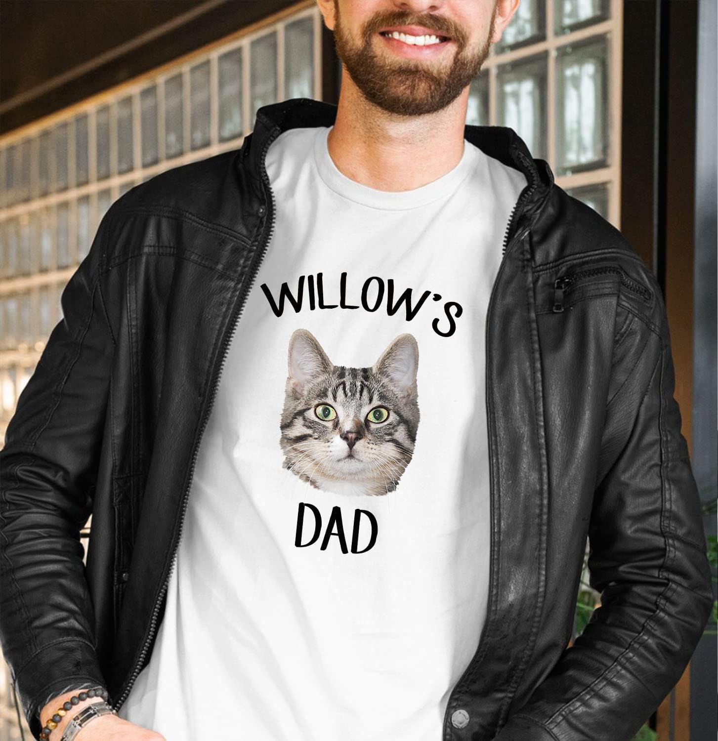 Personalized Best Cat Dad Ever Shirt, Cat Daddy Fathers Day Custom Photo Funny Custom Cat Dad Shirt with Pet Names (Cotton, TS45)