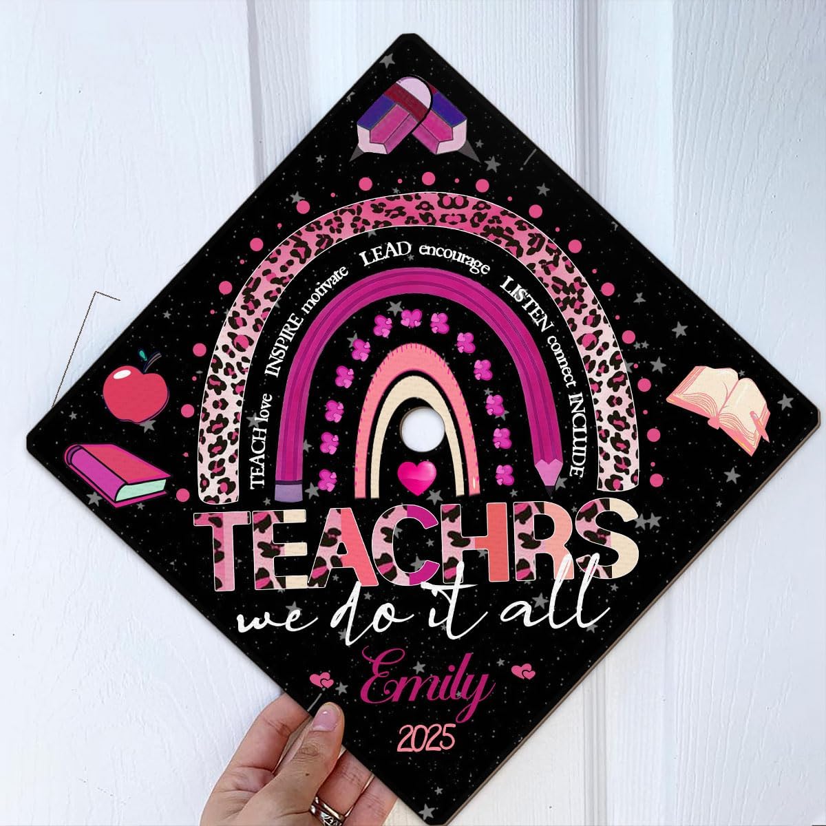 Pretyprints Personalized Teacher Graduation Cap Topper Teacher Gift Class Of 2025 Graduation Cap Decoration Topper