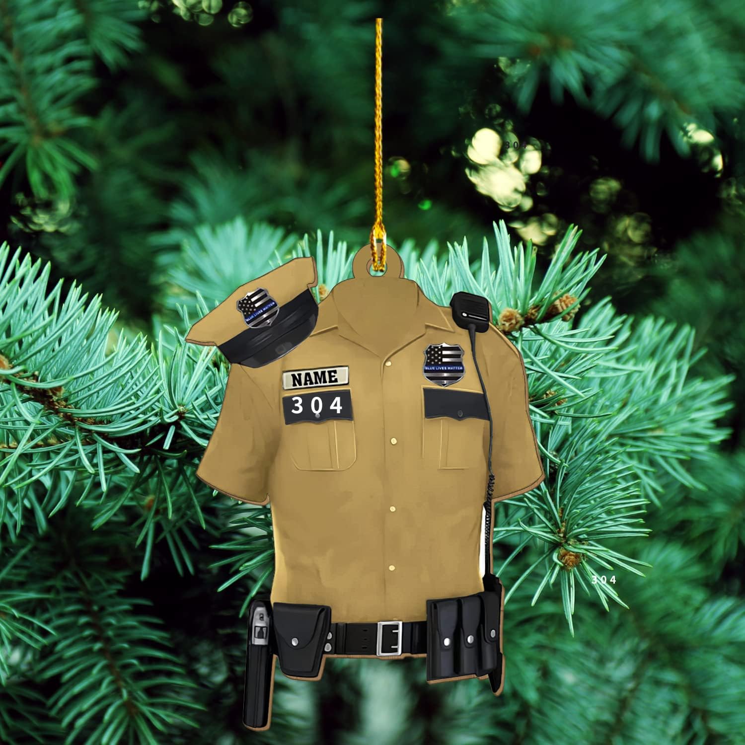 Piratify Personalized Name and Number Police Ornaments for Xmas 2022, Customized Police Christmas Ornament Police Light Vest Ornament Bullet Proof Flat Two Sided Hanging Printed Plastic Ornaments