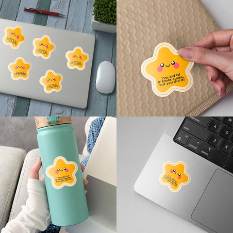 (3pcs) Gold Star Sticker. You Did It, It Kinda Sucks but You Did It Sticker, Star Meme Sticker, You Did It Sticker Die-Cut Waterproof Vinyl Sticker Laptop Water Bottle Window Phone Helmet
