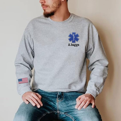 Intenprints Personalized EMS EMT Embroidered Sweatshirt, Custom EMS EMT Paramedic Uniform Emergency Medical Technician Shirts