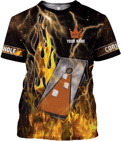 MoonArt Personalized Cornhole Shirts 3D Over Print for Men & Women, Funny Cornhole Player Toss Sports T-Shirt for Team