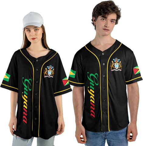 Leeprints Personalized Guyana Baseball Jersey Shirt, GuyaneseFlag Jersey, Guyana Guyanese Pride Jersey for Men and Women