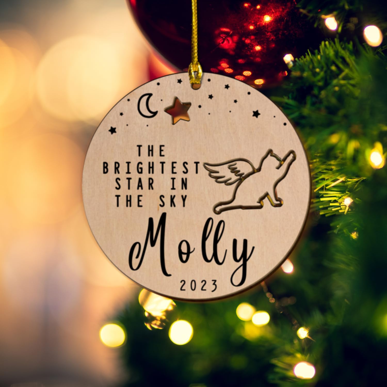 MAPrints Personalized Cat Christmas Ornaments, Cat First Christmas Wood Ornaments, Gifts for Cat Lovers, Cat Memorial Ornament, Forever Loved Cat Keepsake, Cat Loss Gifts (CAT 19)