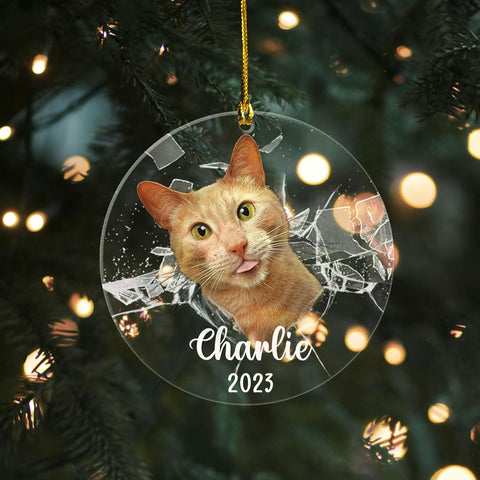 MAPrints Personalized Cat Christmas Ornaments, Cat First Christmas Wood Ornaments, Gifts for Cat Lovers, Cat Memorial Ornament, Forever Loved Cat Keepsake, Cat Loss Gifts (CAT 23)