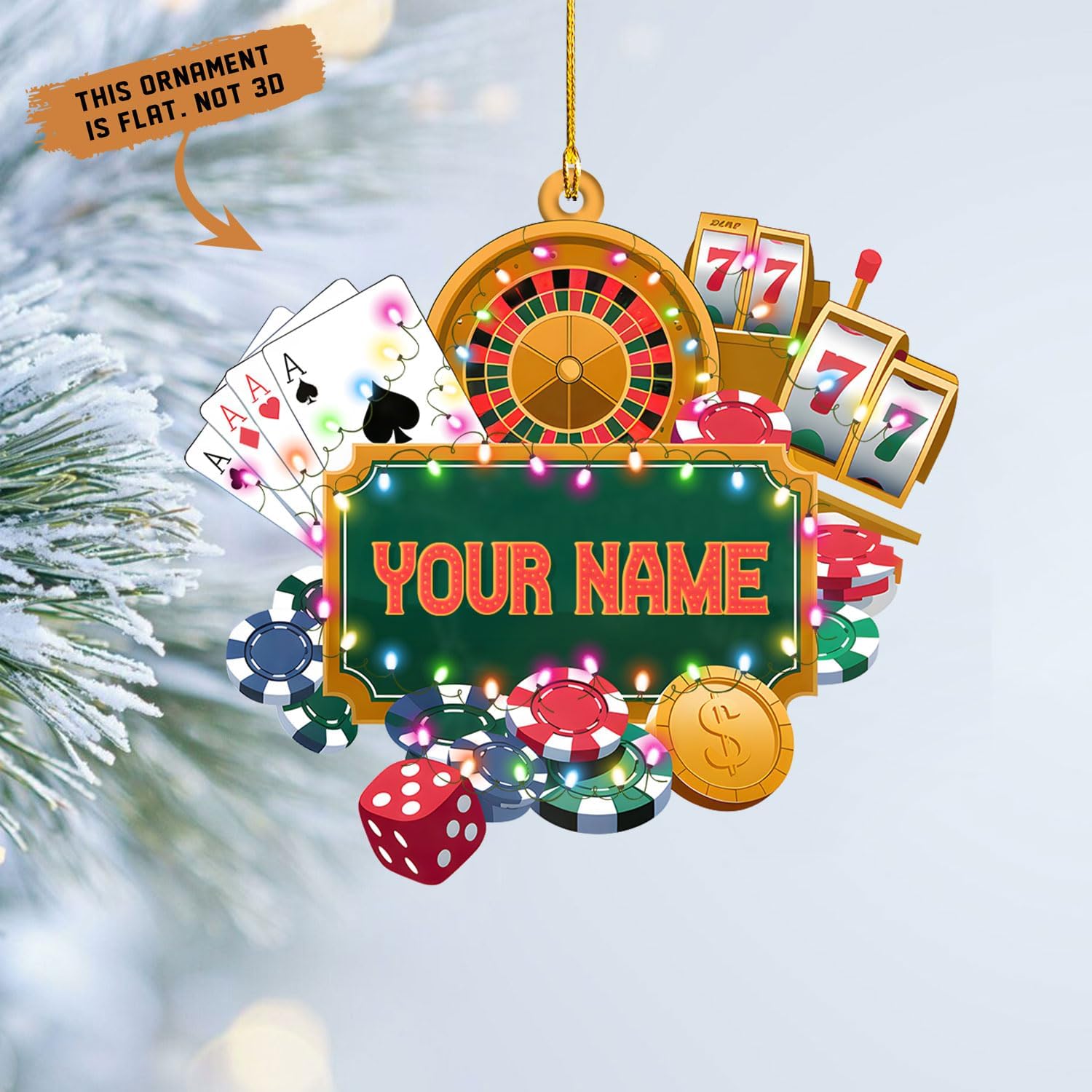 MAPrints Personalized Poker Christmas Ornament 2024, Poker Player Ornament, Sport Keepsake Present, Playing Cards Deck Wood Game Ornaments, Poker Aces Cards Chips Gambling Ornament (PK 4)