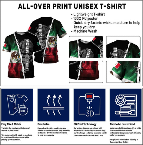 Rivelus Personalized Name Mexican Shirts for Men, Customized Mexico Shirts for Men, Mexico Shirts for Women Mexico Shirt