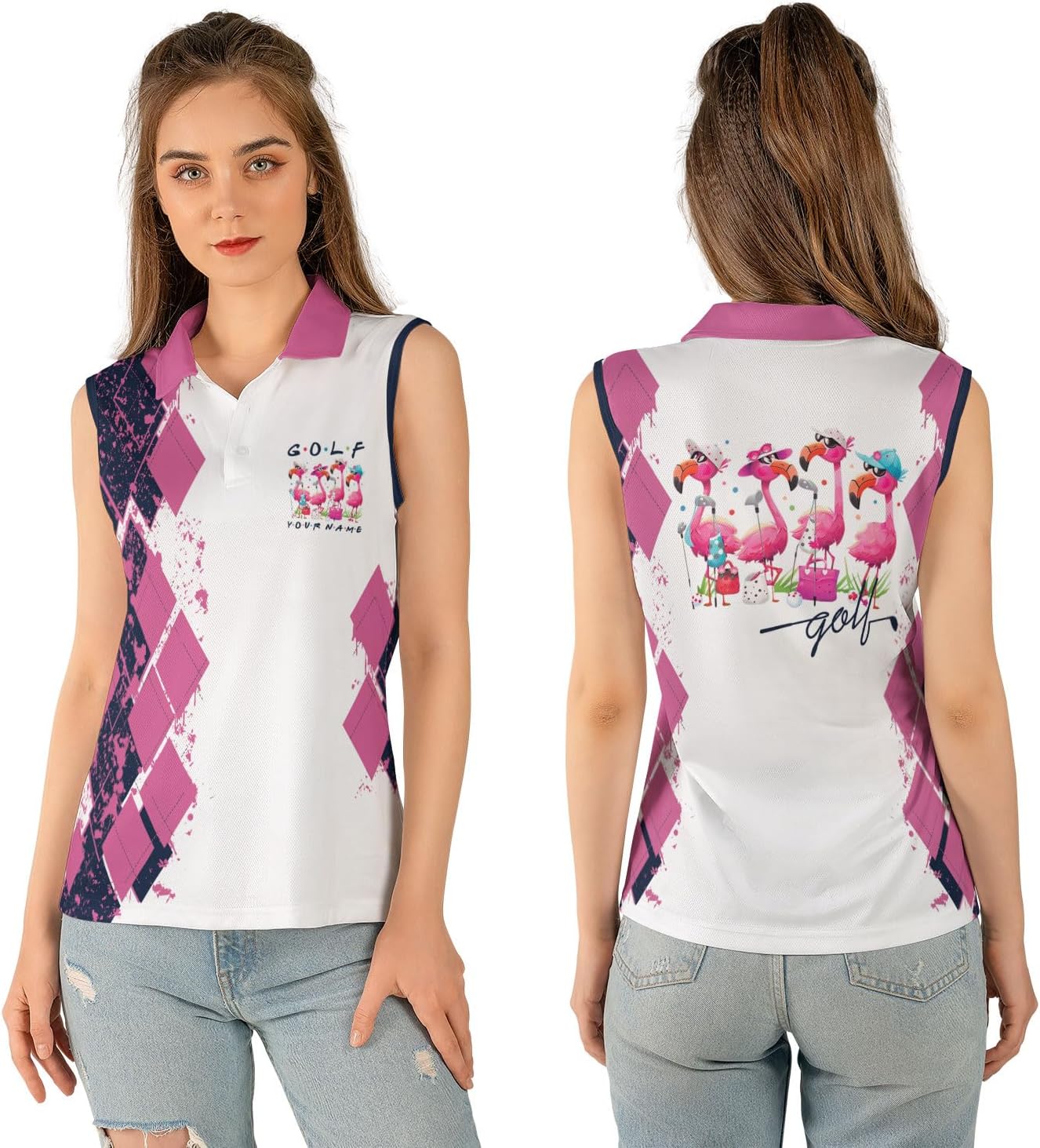 Podagree Personalized Golf Shirts for Women Sleeveless with Collar, Funny Golf Shirts for Women Ladies Sleeveless Golf Shirt