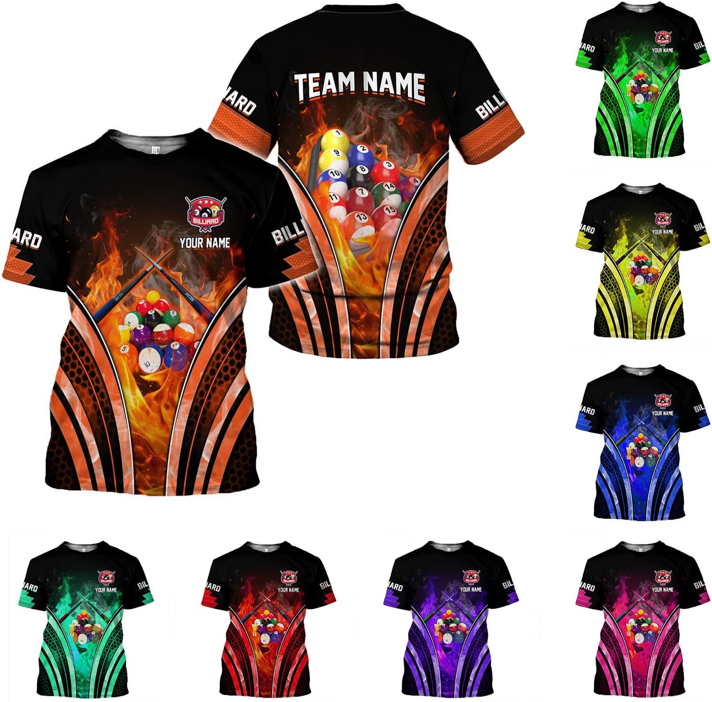 Personalized Billiard 3D Shirts, Custom Team Name Player Billiard T-Shirt Hoodies, Billiards Shirt 8 Ball for Men Women